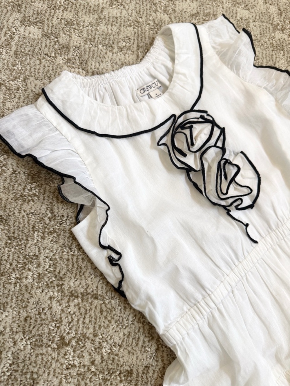J. Crew Girls’ White/Navy Rosette Ruffle-Trim Dress—8 - Picture 6 of 7